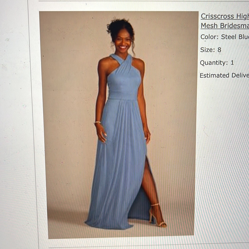 David’s bridal steel blue bridesmaids dress